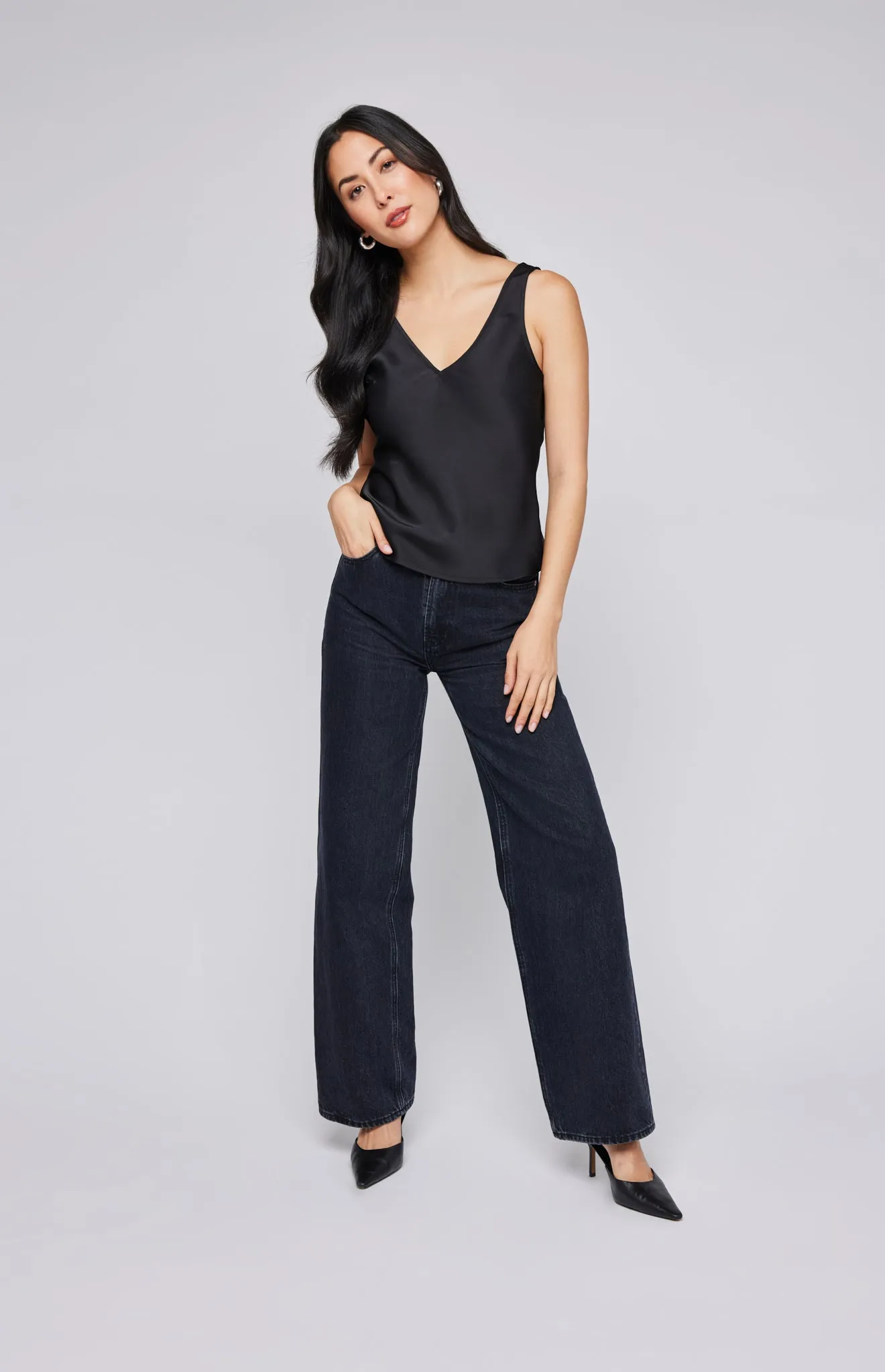 Alessia Satin Tank in Black