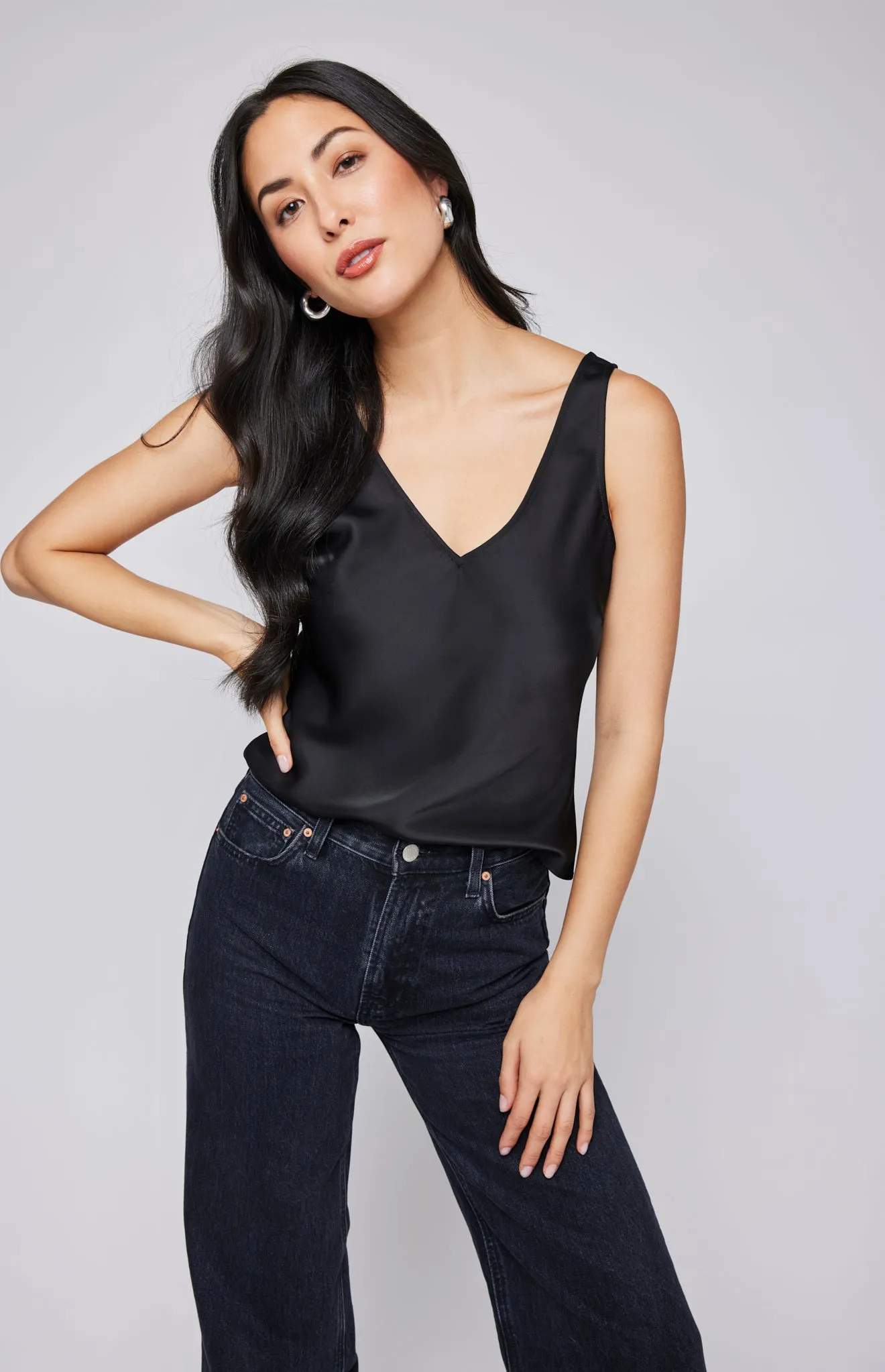 Alessia Satin Tank in Black