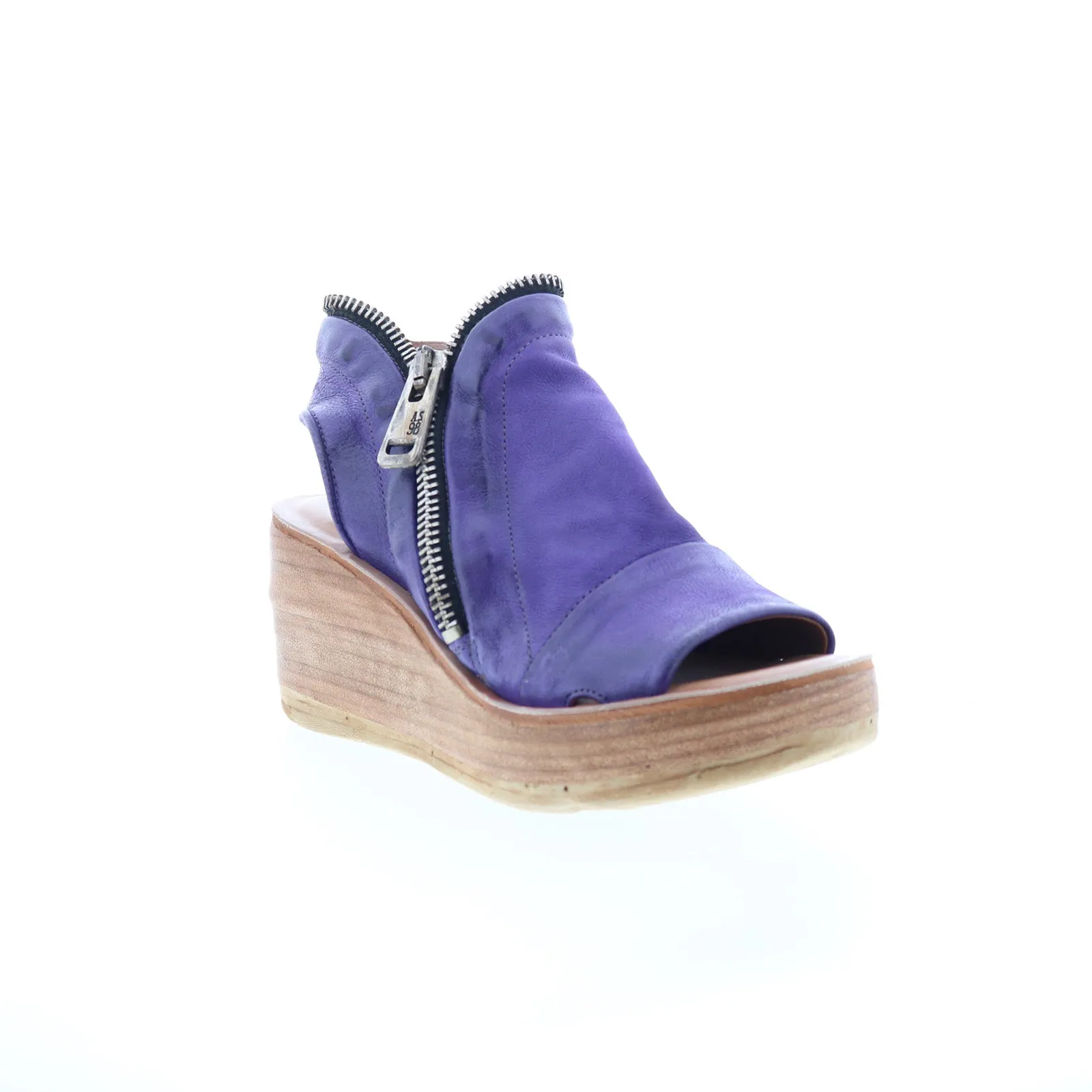 A.S. 98 Naylor Womens Purple Leather Zipper Wedges Sandals Shoes