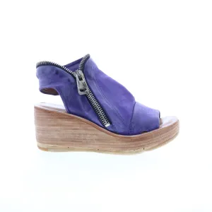 A.S. 98 Naylor Womens Purple Leather Zipper Wedges Sandals Shoes