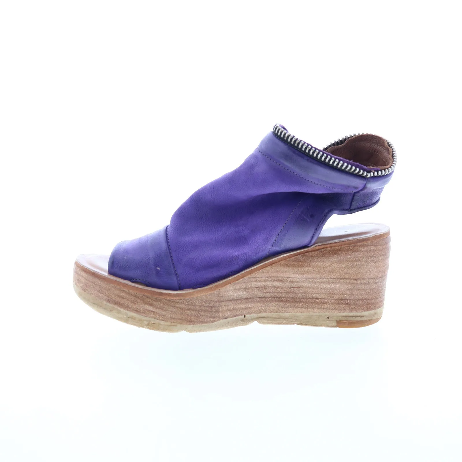 A.S. 98 Naylor Womens Purple Leather Zipper Wedges Sandals Shoes