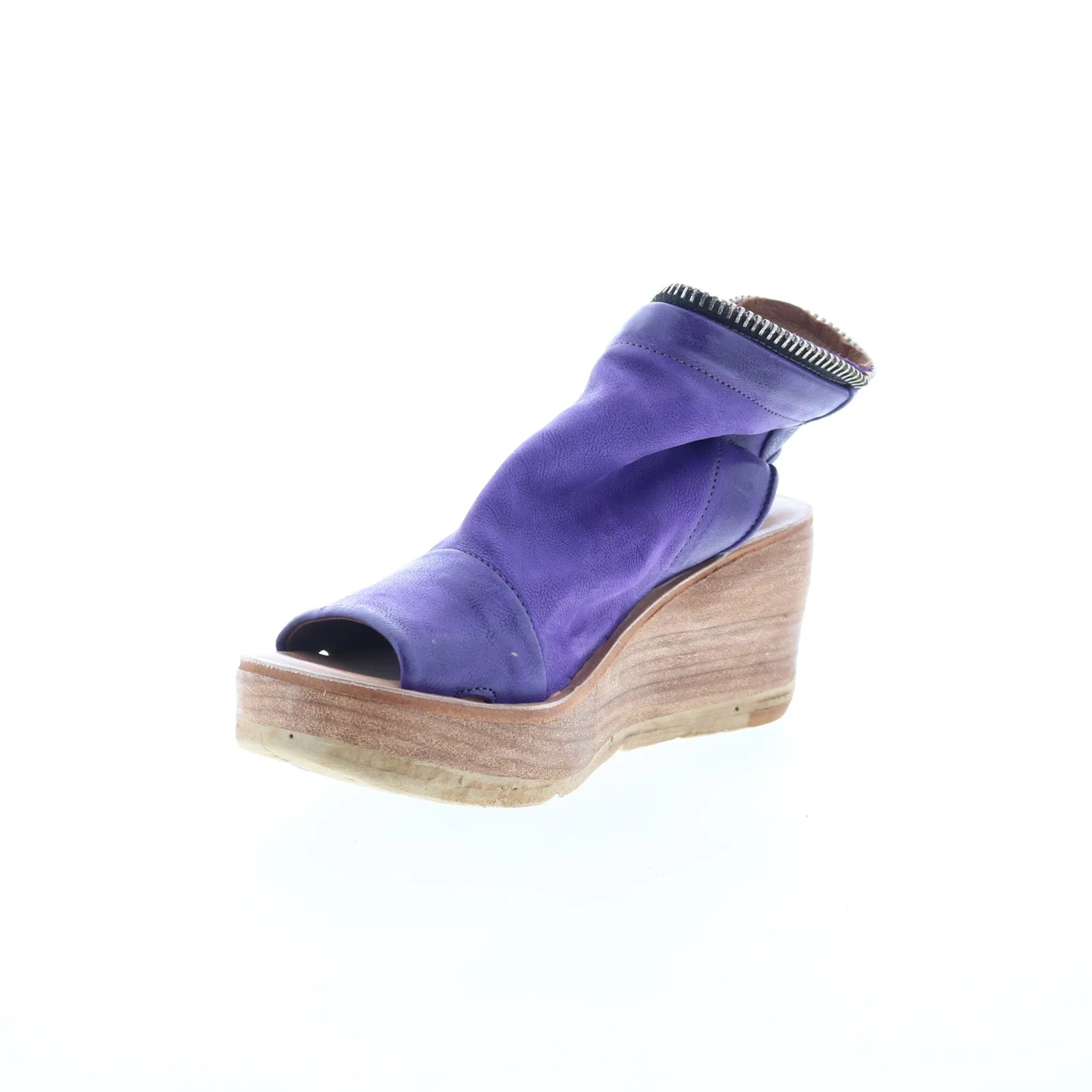 A.S. 98 Naylor Womens Purple Leather Zipper Wedges Sandals Shoes
