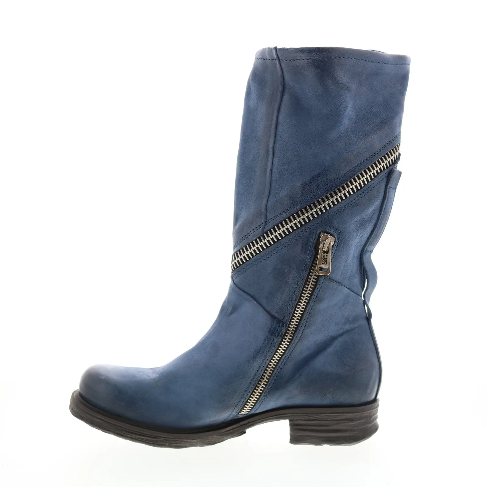 A.S. 98 Siggs 259373-102 Womens Blue Leather Zipper Mid Calf Boots