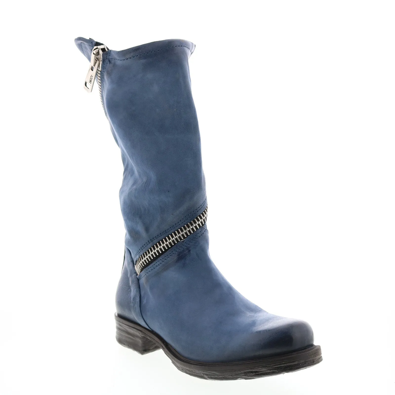 A.S. 98 Siggs 259373-102 Womens Blue Leather Zipper Mid Calf Boots