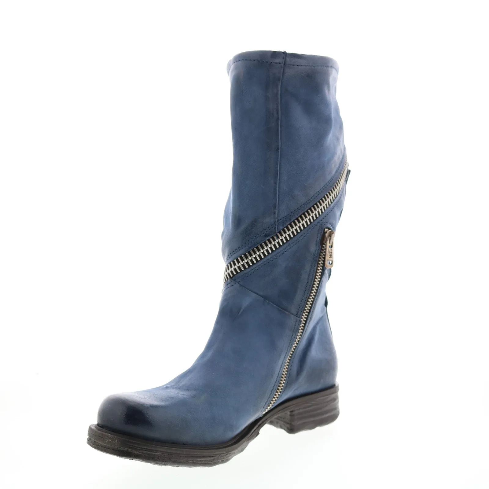 A.S. 98 Siggs 259373-102 Womens Blue Leather Zipper Mid Calf Boots