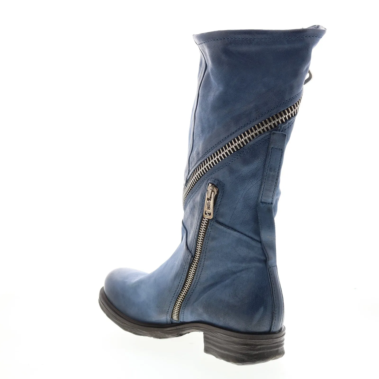 A.S. 98 Siggs 259373-102 Womens Blue Leather Zipper Mid Calf Boots