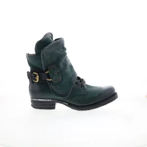 A.S. 98 Simon Womens Green Leather Zipper Casual Dress Boots