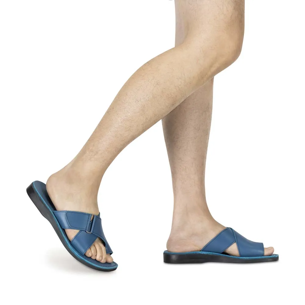 Asher - Leather Slide On Sandal | Blue