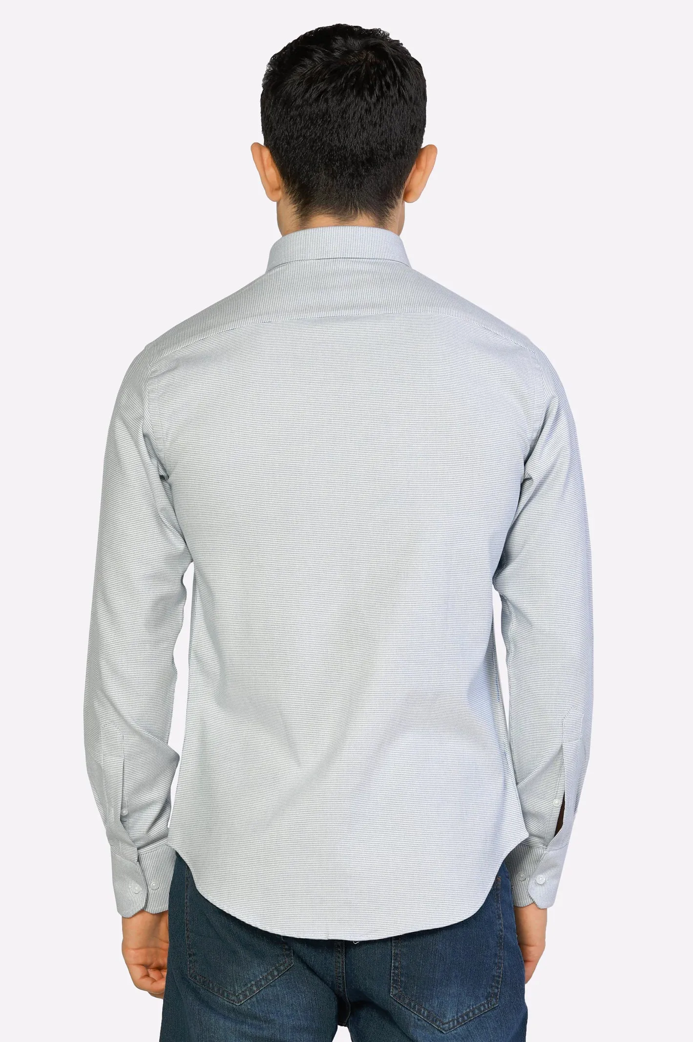 Blue Pinpoint Textured Casual Shirt
