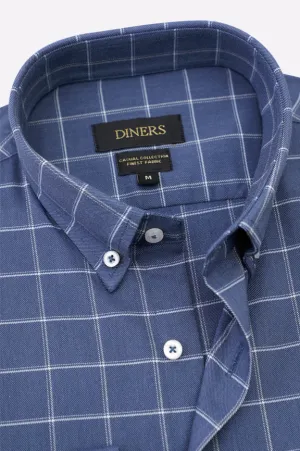 Blue Windowpane Check Casual Shirt