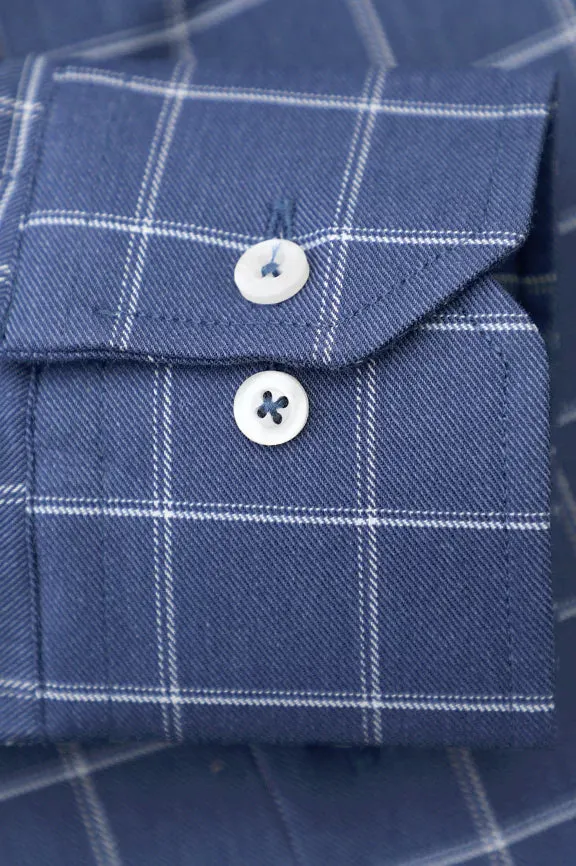 Blue Windowpane Check Casual Shirt