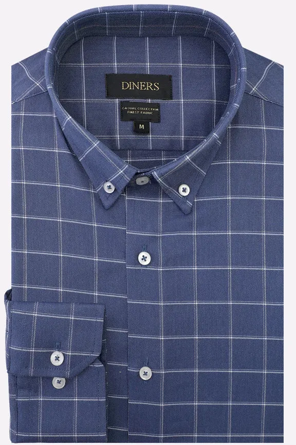 Blue Windowpane Check Casual Shirt