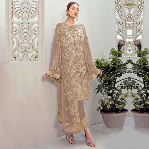 Brown Partywear Embroidered Georgette Pakistani Suit