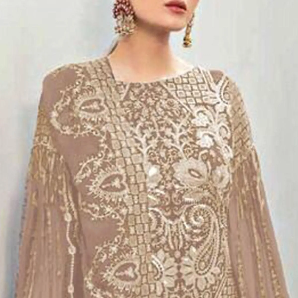 Brown Partywear Embroidered Georgette Pakistani Suit