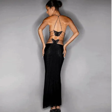 Butterfly Back Floral Halter Maxi Dress