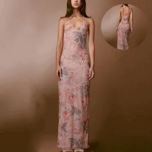 Butterfly Back Floral Halter Maxi Dress