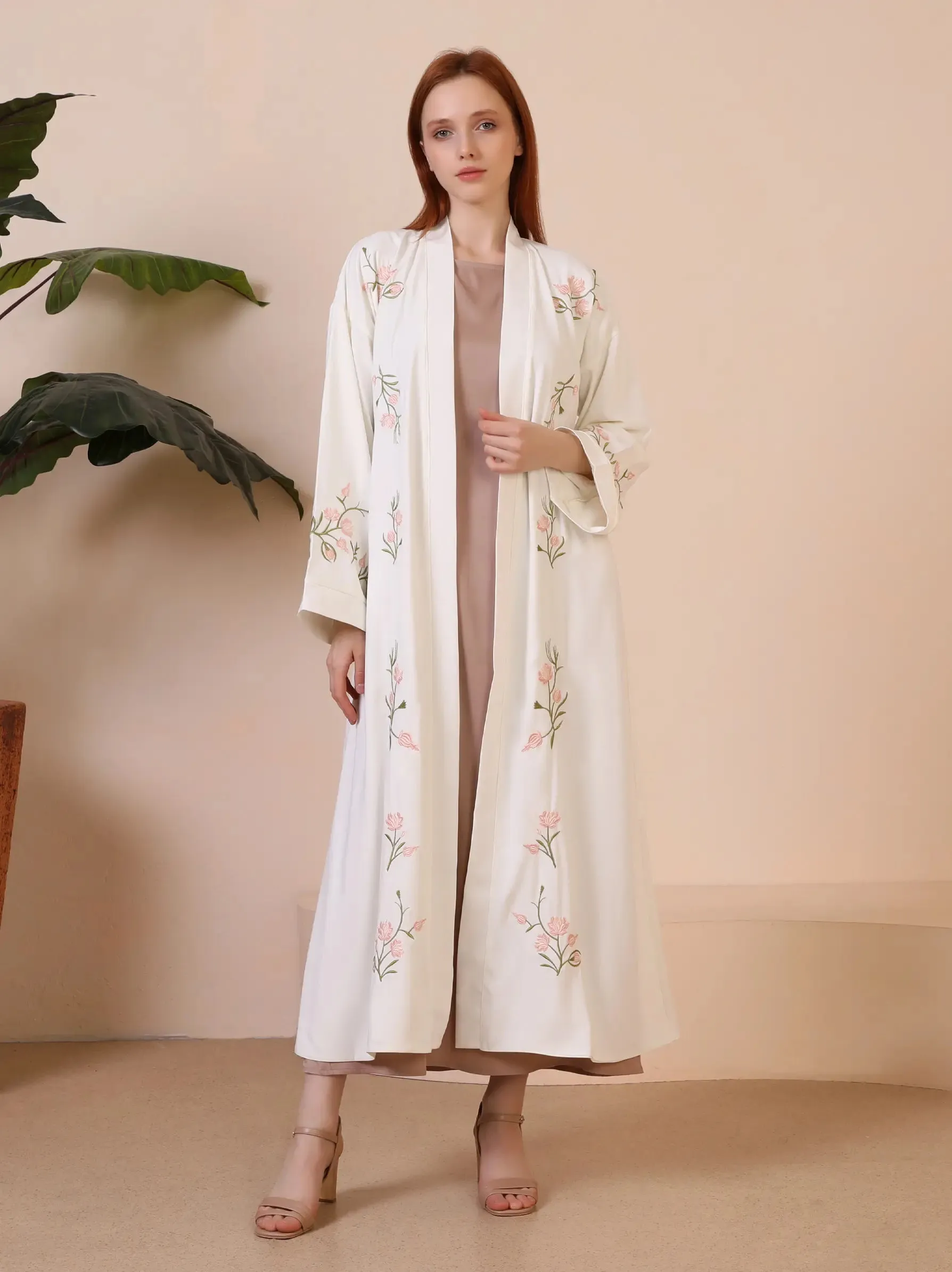 Cherry Blossom Embroidered Cream Kimono