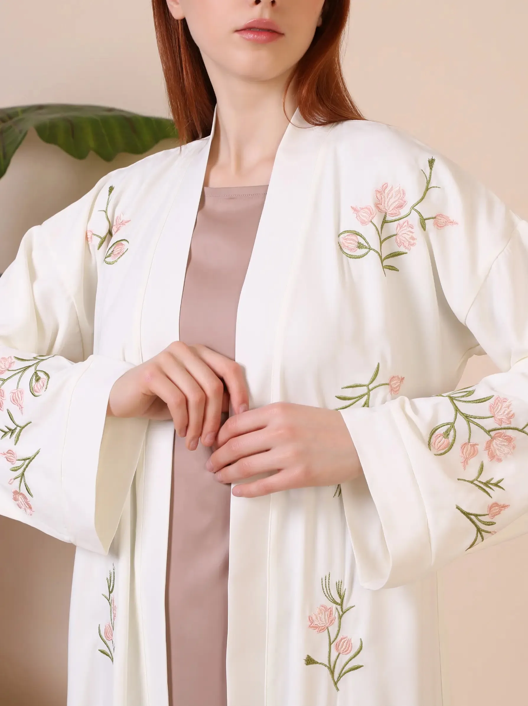 Cherry Blossom Embroidered Cream Kimono