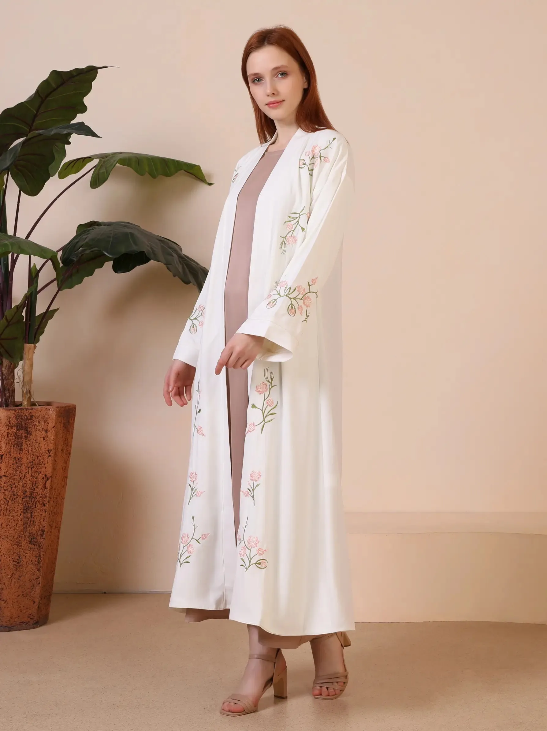 Cherry Blossom Embroidered Cream Kimono
