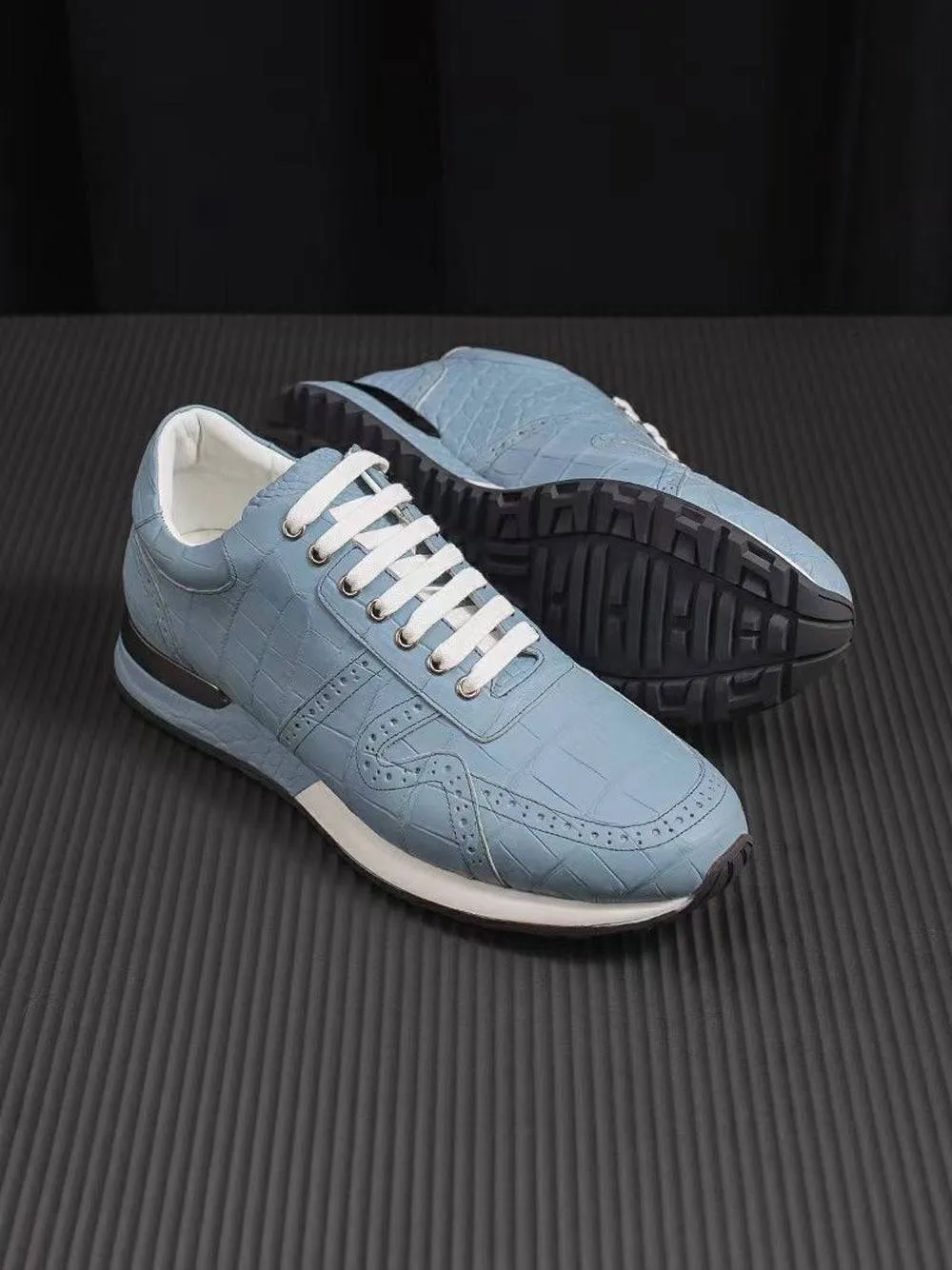 Crocodile Shoes Crocodile Leather Sneaker Shoes Light Blue