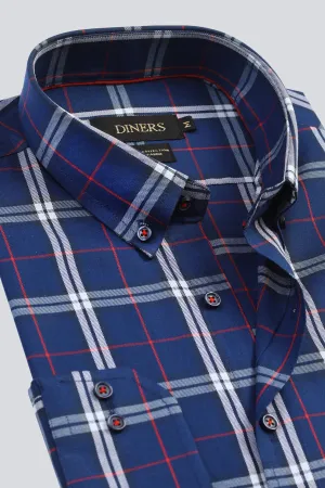 Dark Blue Tattersall Check Casual Shirt