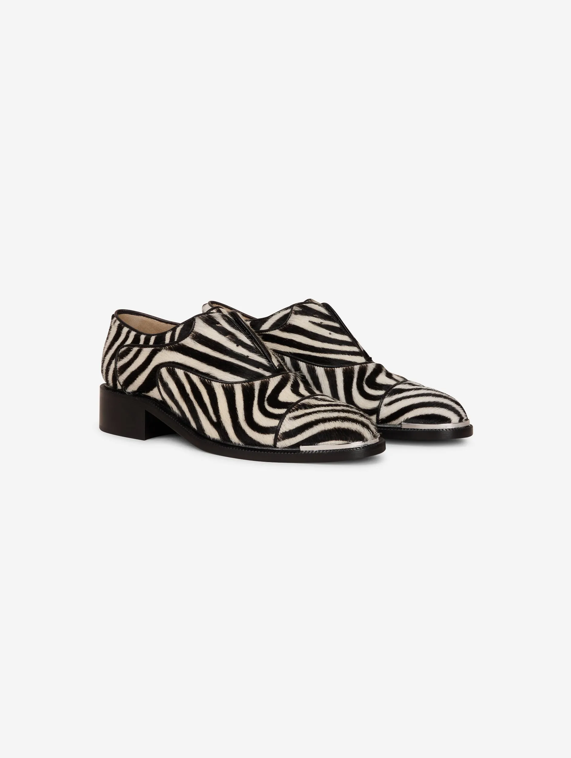 Derbies en cuir façon poulain imprimé zèbre