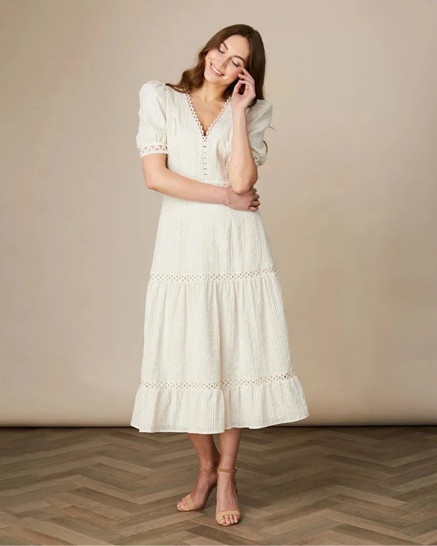 Fee G Dorothy Cream Lace Insert Tiered Tea Dress