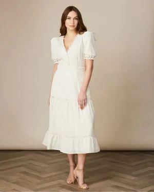 Fee G Dorothy Cream Lace Insert Tiered Tea Dress