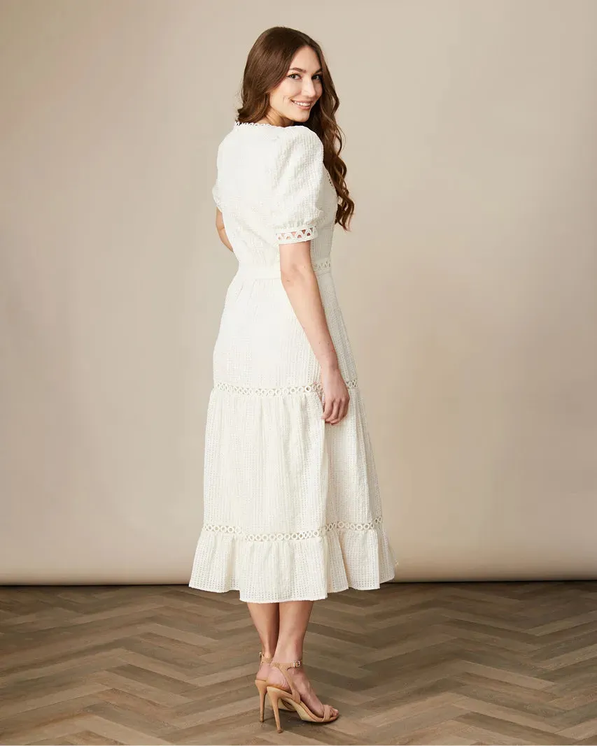 Fee G Dorothy Cream Lace Insert Tiered Tea Dress