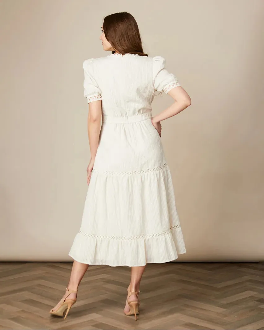 Fee G Dorothy Cream Lace Insert Tiered Tea Dress