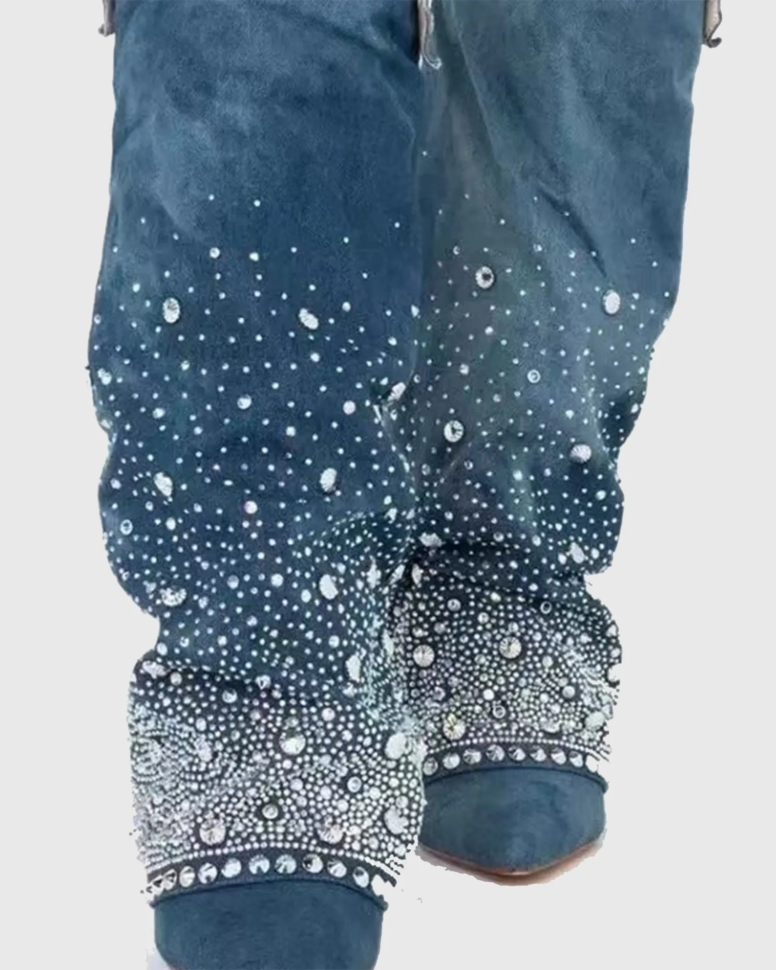 Flavia Rhinestone Denim Cowboy Knee High Boots