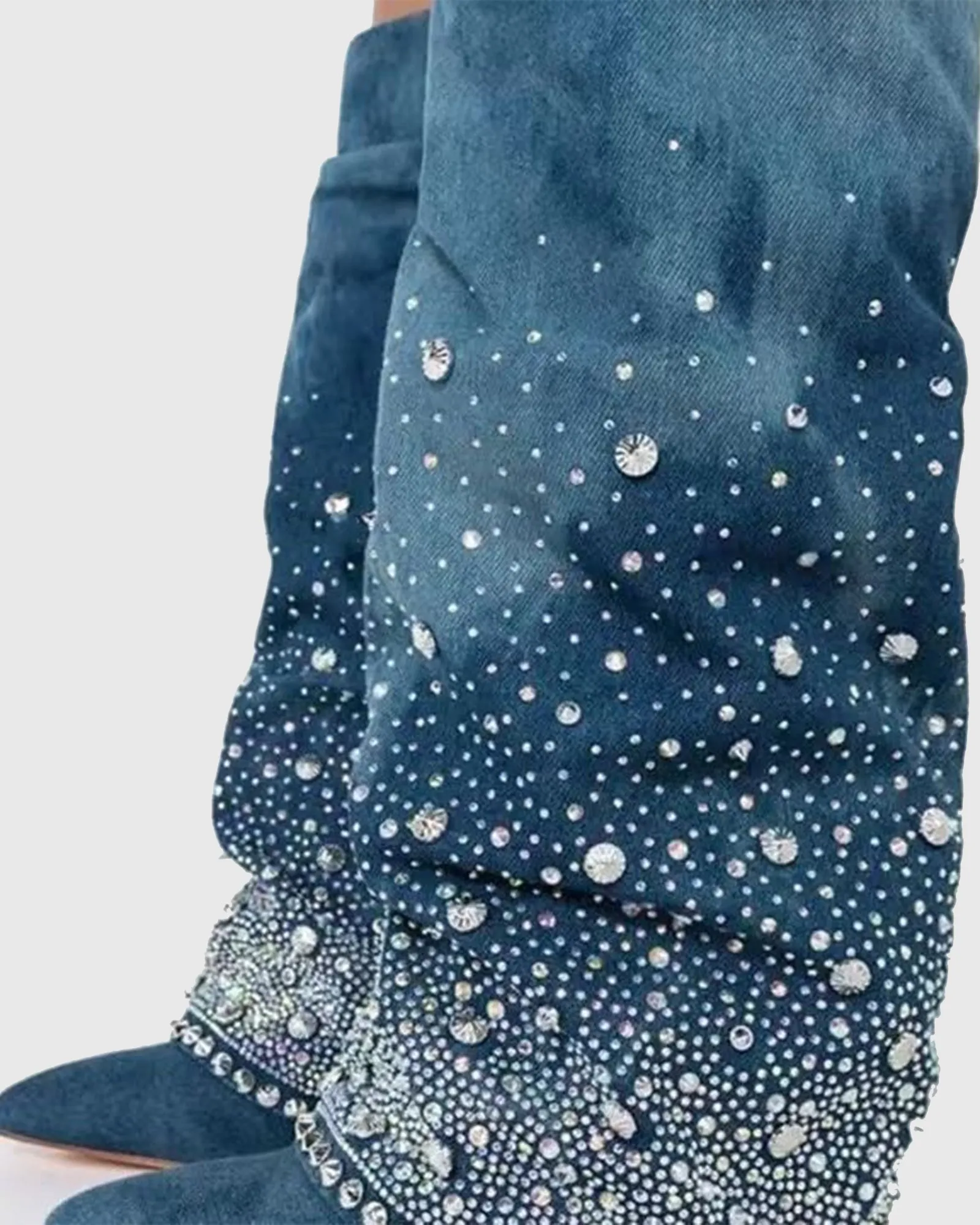 Flavia Rhinestone Denim Cowboy Knee High Boots
