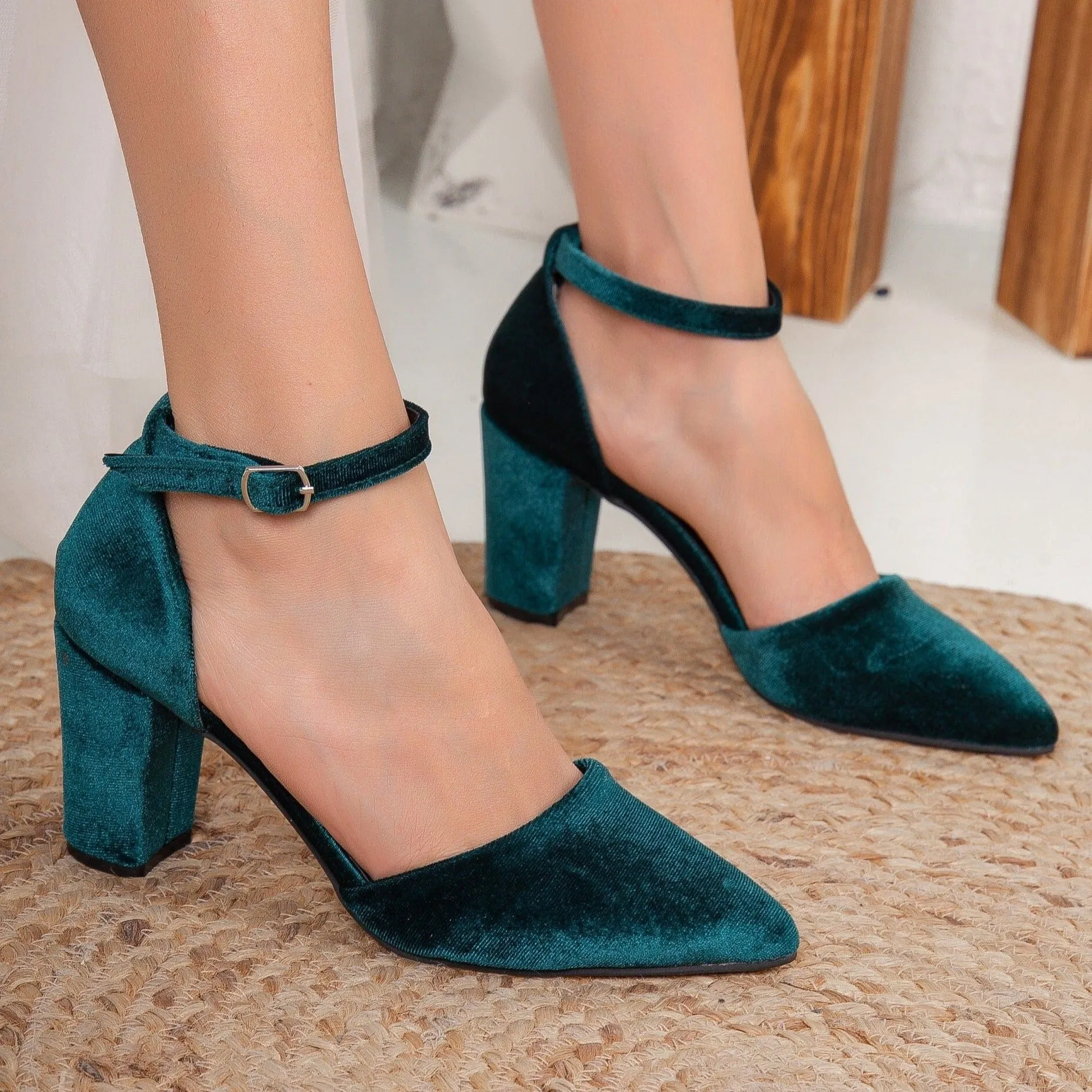 Gisele - Green Velvet Heels