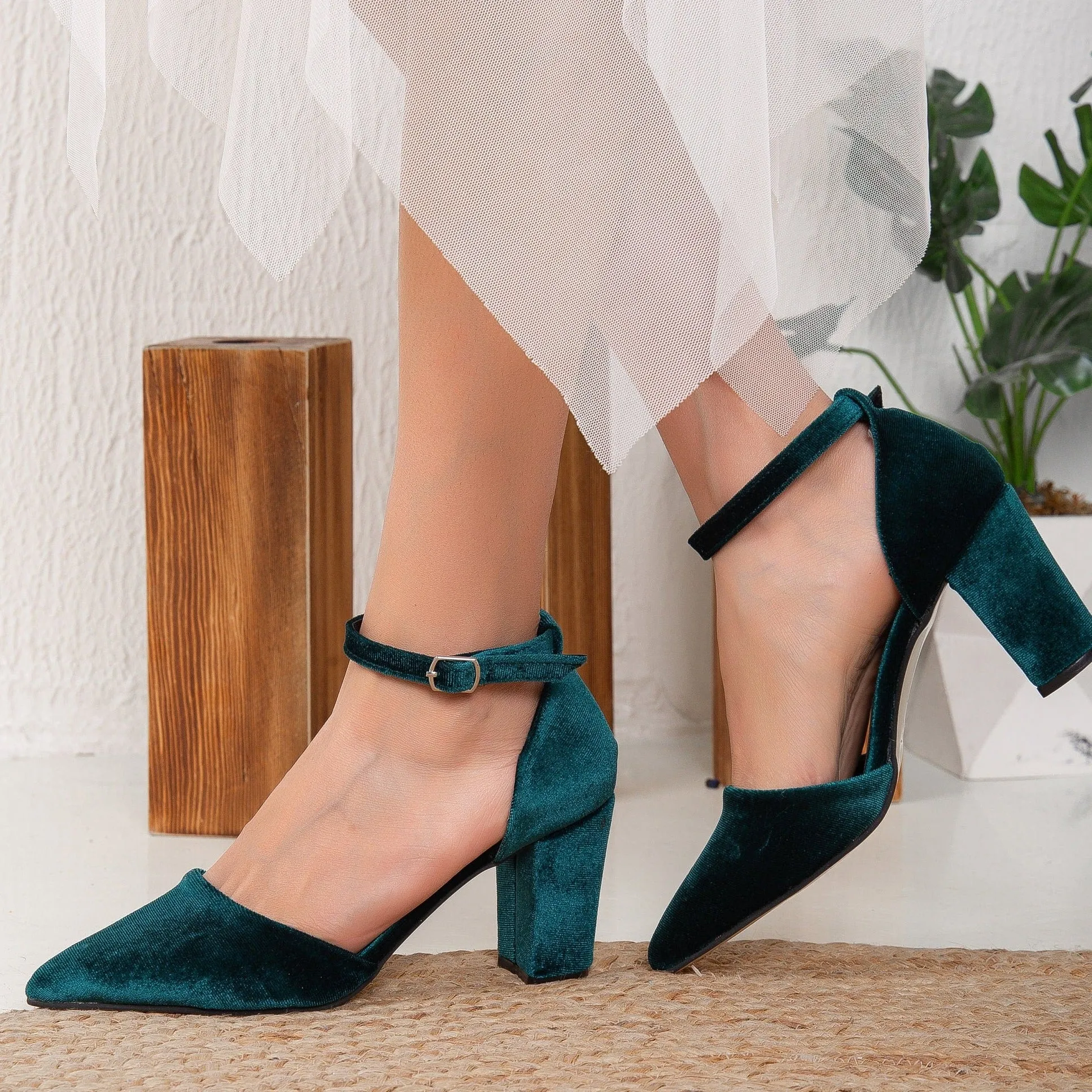 Gisele - Green Velvet Heels