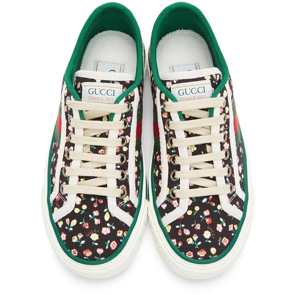 Gucci Black Floral 'Gucci Tennis 1977' Sneakers