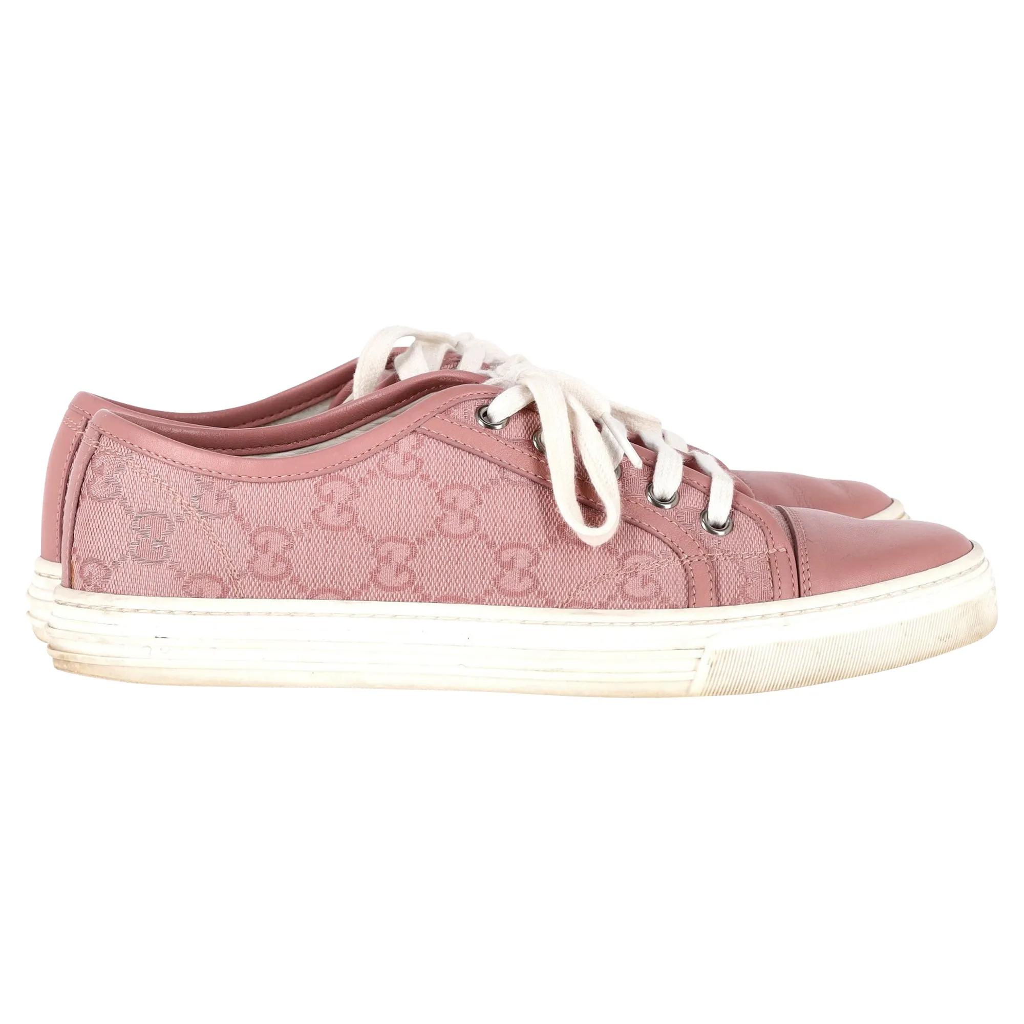 Gucci GG Monogram Low Top Sneakers in Pink Leather
