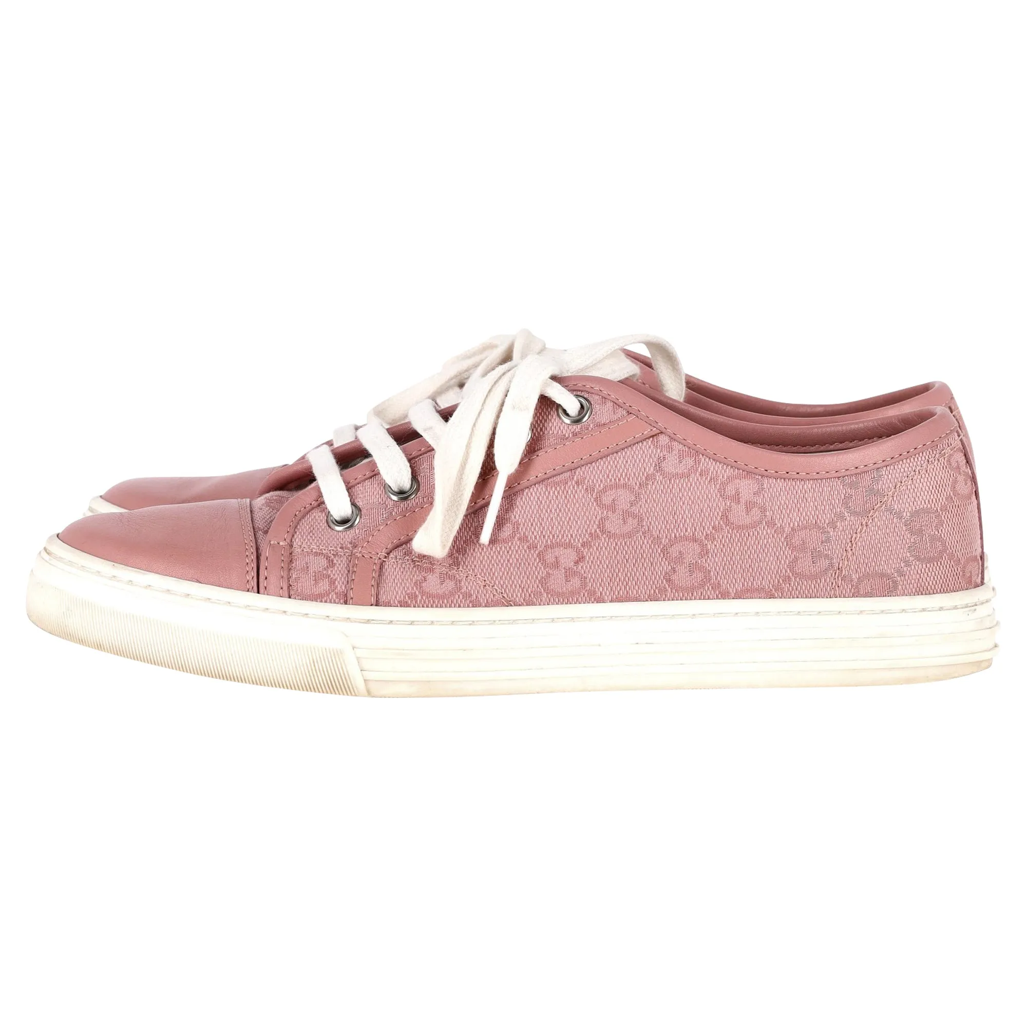 Gucci GG Monogram Low Top Sneakers in Pink Leather
