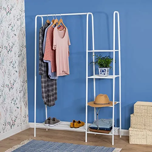 Honey-Can-Do Freestanding Closet with Clothes Rack and Shelves, Matte White WRD-09058 White