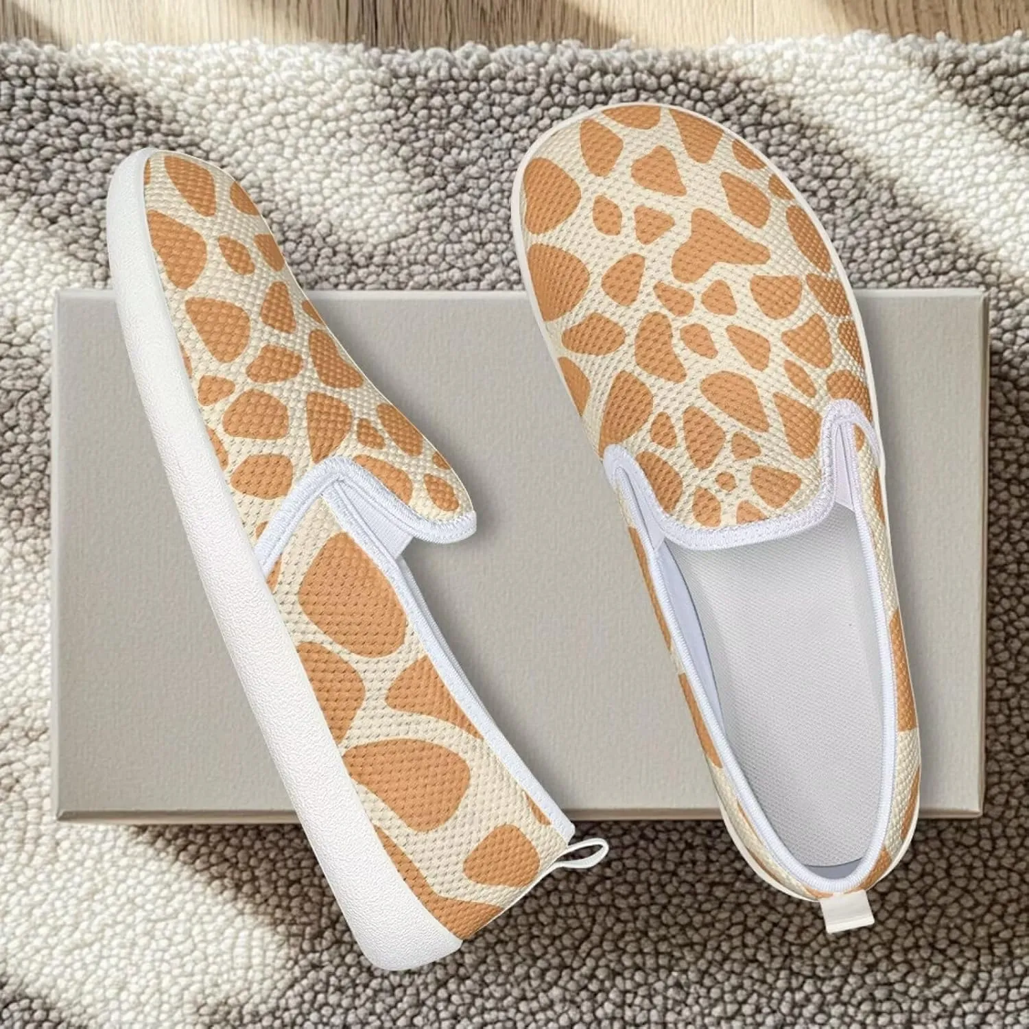 Jeiento Animal Print Casual Shoes for Women Anti-Skid Slip-On Loafers Breathable Walking Shoes