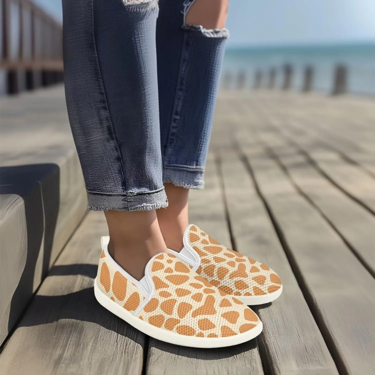 Jeiento Animal Print Casual Shoes for Women Anti-Skid Slip-On Loafers Breathable Walking Shoes