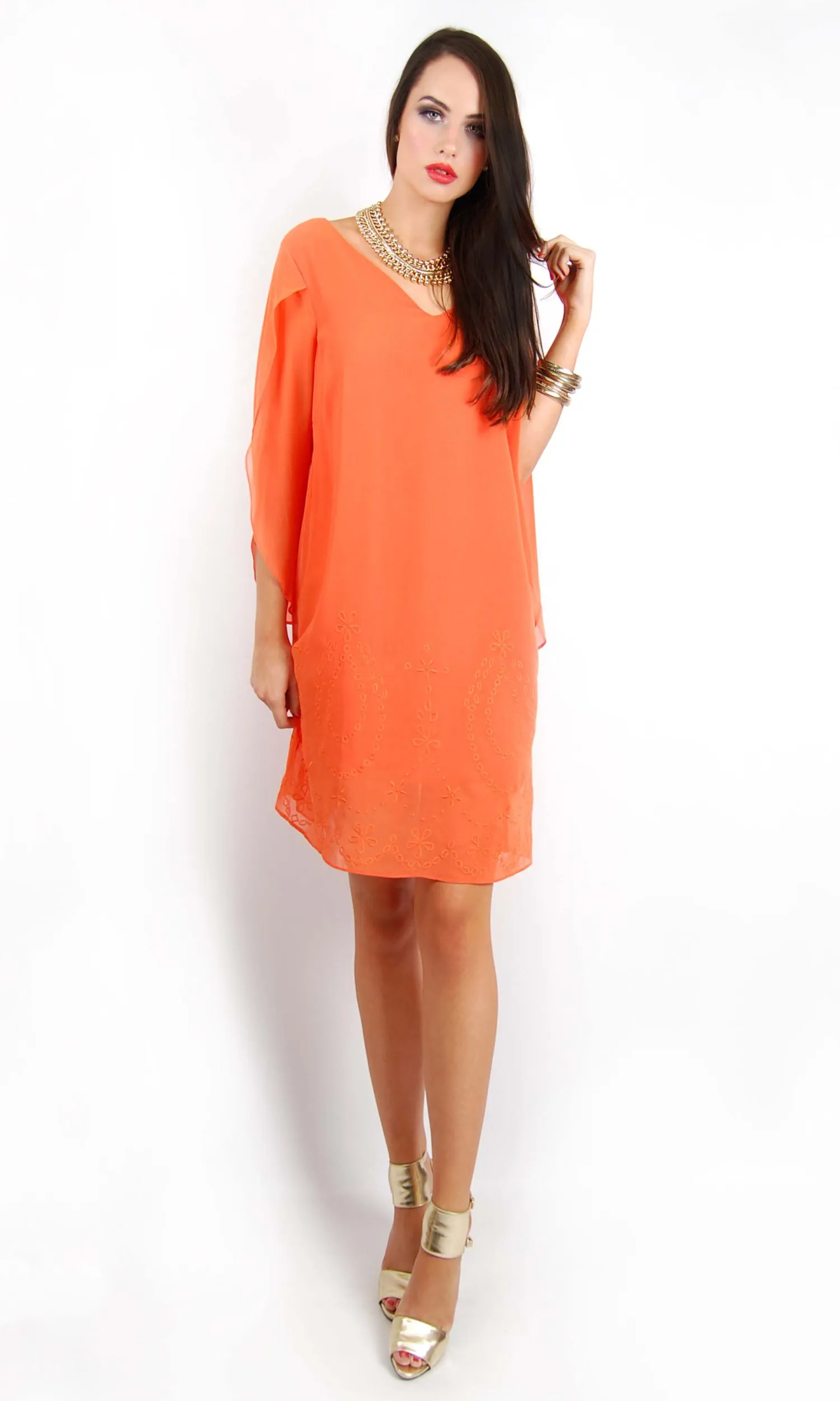JS0717-2NC Embroidered Hem Chiffon Dress (Pack)