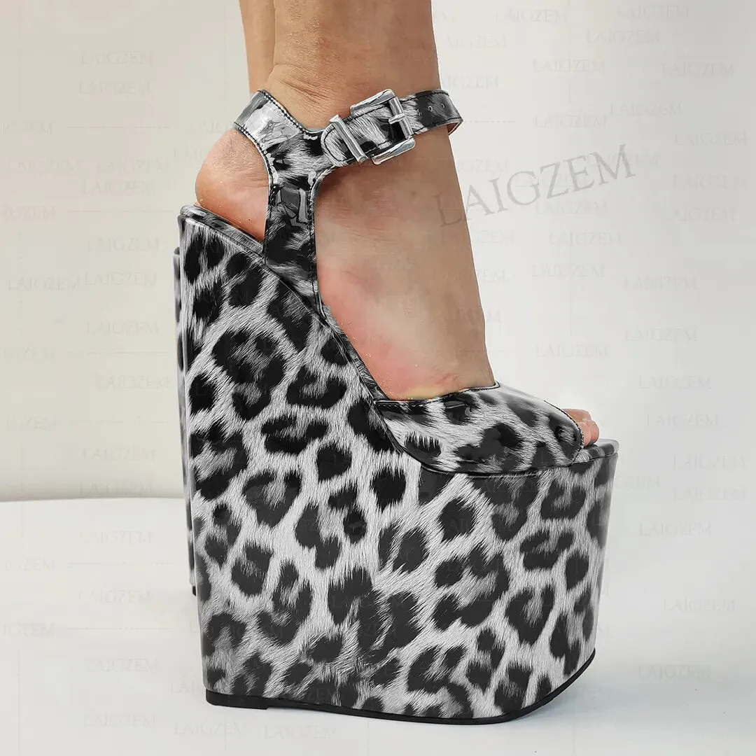 Leopard Print Platform Wedge Heels