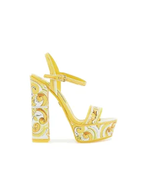 Majolica Print Leather Platform Sandals