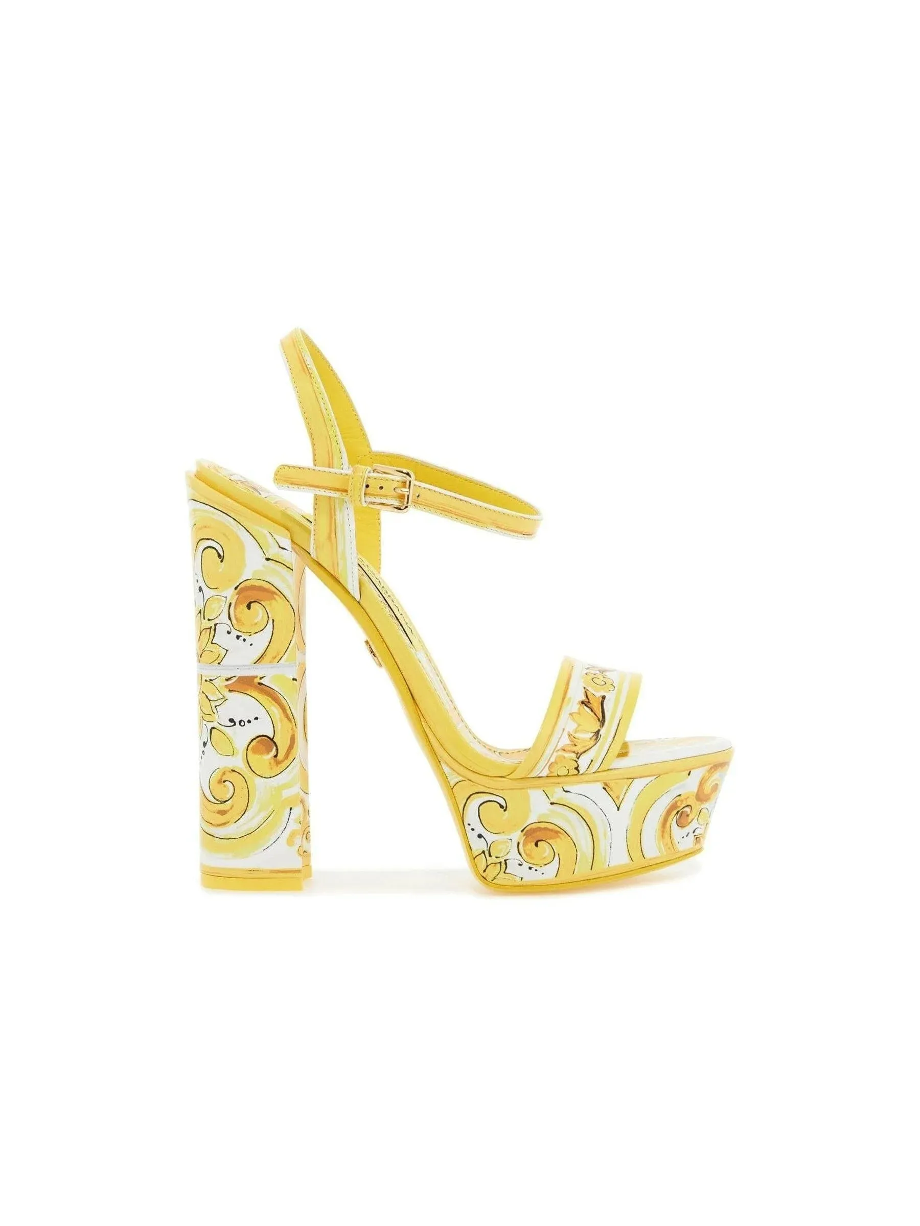 Majolica Print Leather Platform Sandals