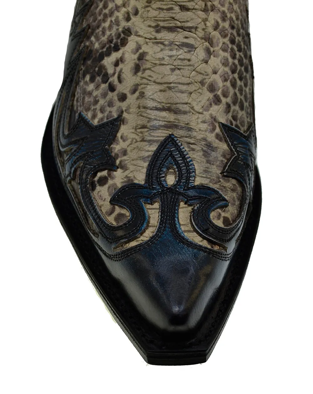 Men's Cowboy Boots Sendra 4660P Blue Leather Natural Print Python Cuban Heel