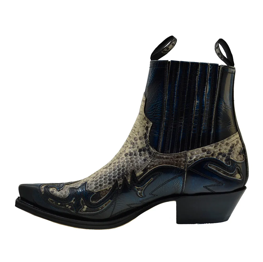 Men's Cowboy Boots Sendra 4660P Blue Leather Natural Print Python Cuban Heel