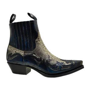 Men's Cowboy Boots Sendra 4660P Blue Leather Natural Print Python Cuban Heel