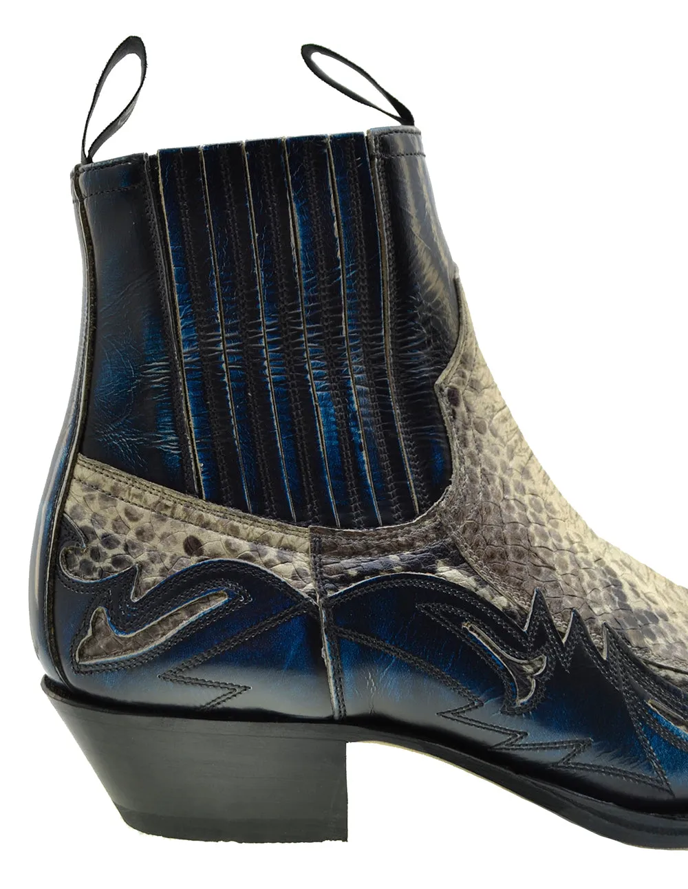 Men's Cowboy Boots Sendra 4660P Blue Leather Natural Print Python Cuban Heel