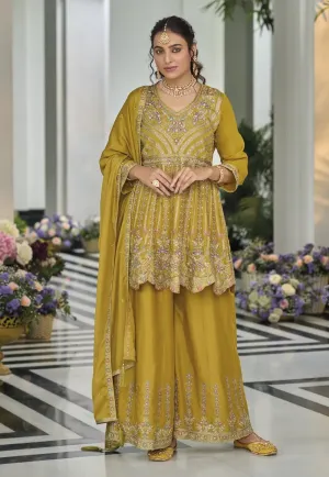 Party-Perfect Embroidered Yellow Palazzo Suit