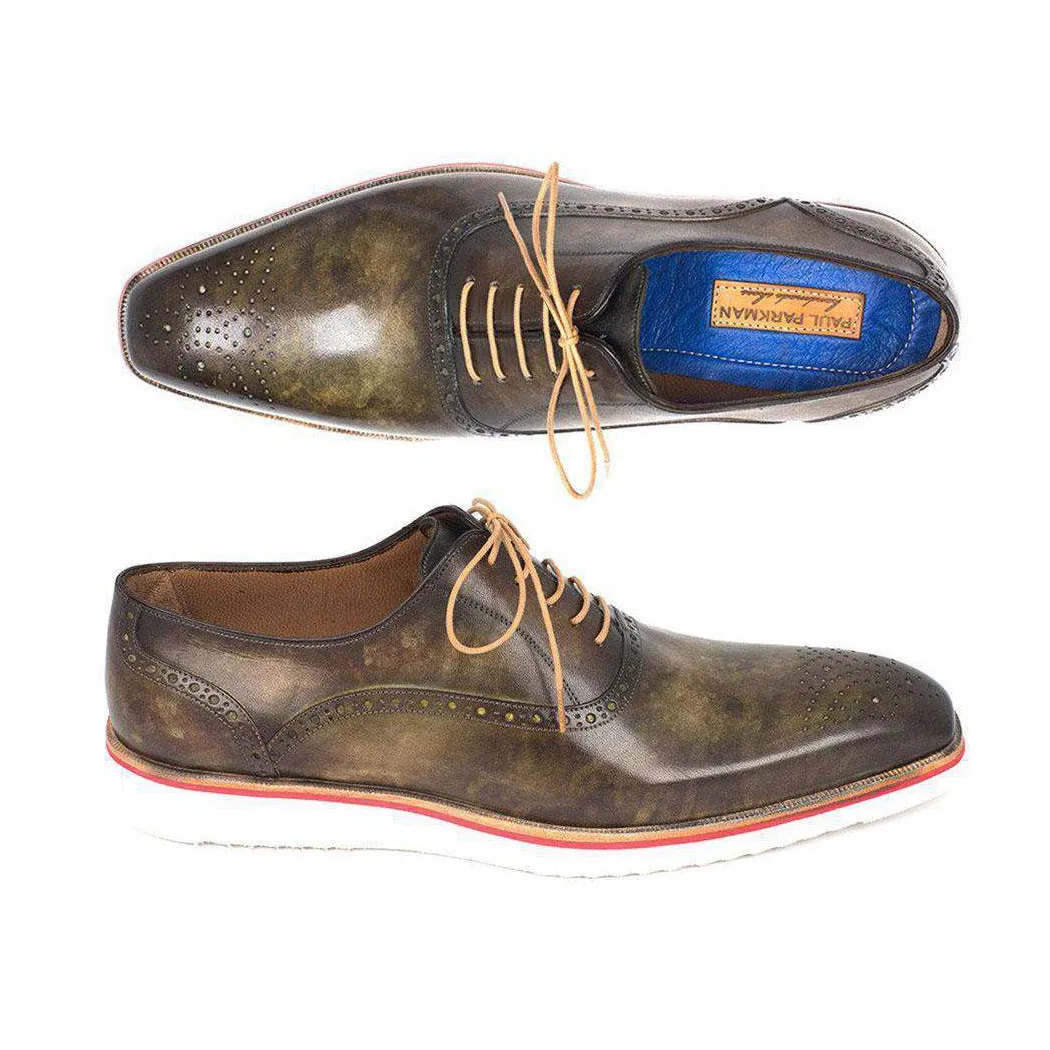 Paul Parkman Handmade Designer Shoes Smart Casual Oxfords Designer Shoes For Men Army Green (PM5308)